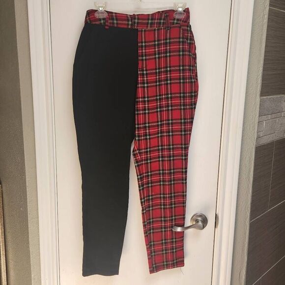 Hot Topic Red Plaid and Black Split Pants Small (5108) - Picture 1 of 5